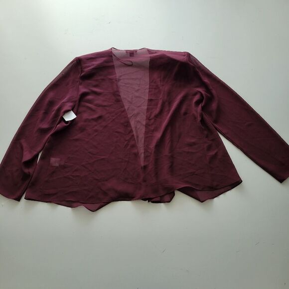 NEW 18 SLNY CHIFFON EMBELLISHED lightweight maroon sheer cardigan jacket 2X NWT - Picture 8 of 9